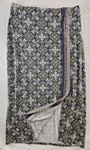 J Jill Skirt Women's Size Small Green Sky Kaleidoscope Midi Faux Wrap S Stretch  - Picture 1 of 12
