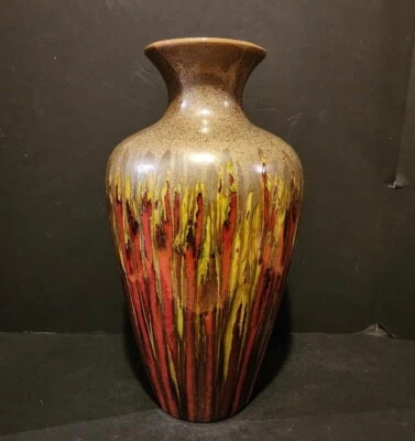 Jarrón de cerámica hecho a mano urna esmalte por goteo marrón verde rojo amarillo 16" de alto Foto 1 de 4