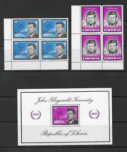 LIBERIA , JOHN F KENNEDY , SOUVENIR SHEET & SET OF 2 BLOCKS OF 4 , PERF , MNH - Picture 1 of 1