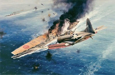 Strike Against the Akagi by Robert Taylor signed by six Midway Dauntless Pilots - Image 1 of 2