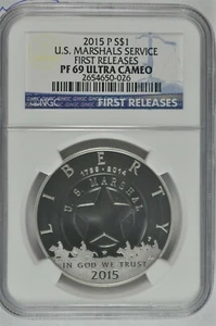 2015 P MARSHAL SILVER DOLLAR $1 NGC PF69 FIRST RELEASES - Picture 1 of 5
