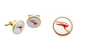 SET OF 2 QANTAS AUSTRALIA RETRO ROUND MENS CUFF LINKS & RETRO ROUND PIN BADGE - Bild 1 von 1
