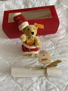 Steiff Mohair blond rot Trommler Bär Christbaum Weihnachtsschmuck Neu im Karton - Bild 1 von 10