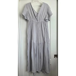 Cozy Earth grau Gaze Flatter Kurzarm Stufen Boardwalk Brise Maxikleid Gr. L - Bild 1 von 7