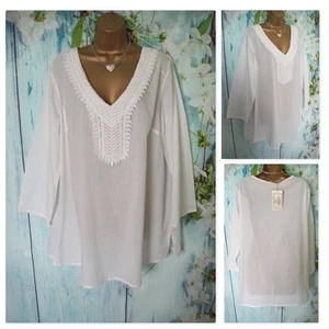 NEW JOE BROWNS TOP SIZE 20/22, White Embroidered 100% cotton Blouse Tunic Shirt - Picture 1 of 10