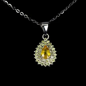 925 Sterling Silver Necklace Pear Yellow Sapphire 6x4mm Gemstone Jewelry 1 - Picture 1 of 13