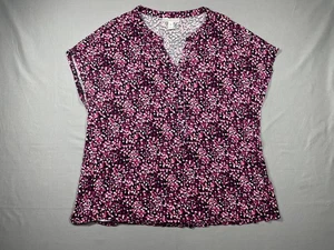 Dana Buchman Women's Black Pink Polka Dot Top Button Front Blouse V-Neck Size Xl - Picture 1 of 5