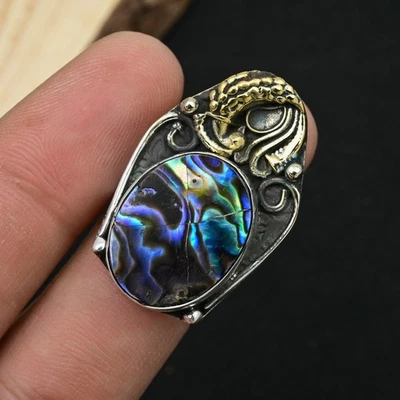 Abalone Shell Gemstone Handmade 925 Sterling Silver Jewelry Fine Ring US Size 8 - Image 1 of 4