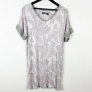 Lauren Ralph Lauren Pink and Grey Paisley Short Sleeve Sleepshirt Size X-Small - Picture 1 of 5