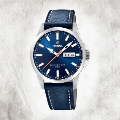 Festina Orologio Sportivo In Pelle Da Uomo Blu Classico F20358/3 - Immagine 1 di 4