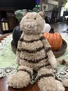Jellycat Bunglie Kitty Cat Floppy Kitten Plush Shaggy Long Tail Tabby Tan W/tags - Picture 1 of 9
