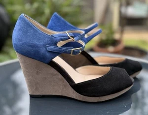 Clarks Heels Black Blue Brown Suede Leather Mary Jane Size UK 6D Ex Condition - Picture 1 of 7