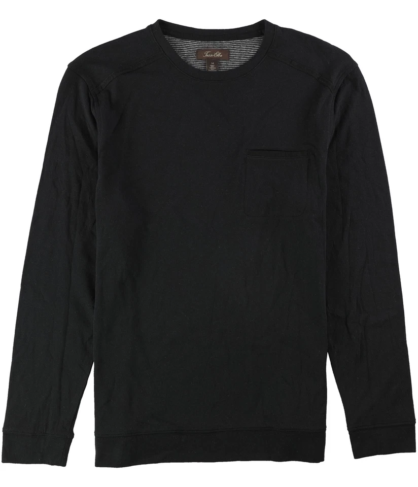 Tasso Elba Mens Faux-Suede Trim Basic T-Shirt, deepblack, S - Image 1 of 1