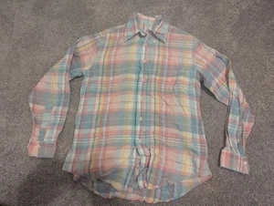 Brooks Brothers Shirt Mens M Blue-Pink Plaid Irish Linen Long Sleeve Button Down - Picture 1 of 9
