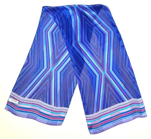 Oscar de la Renta Geometric Semi Sheer Silk Scarf Stripes Diamond Purples Blue - Picture 1 of 3