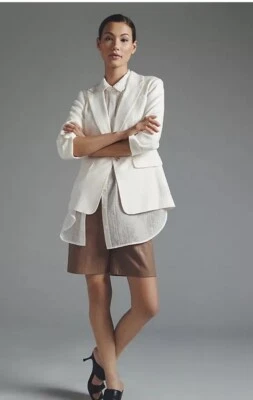 Blazer ANTHROPOLOGIE Maeve manga enrollable color crema mezcla lino talla 6 Foto 1 de 4