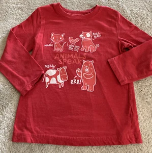 Cat & Jack Boys Red White Animal Speaks Dog Cat Bear Long Sleeve Shirt 4 - Picture 1 of 5