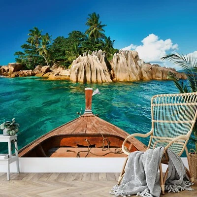 Genial PAPEL PINTADO listo para usar 366x254 cm Seychelles azul océano decoración vacaciones Foto 1 de 4