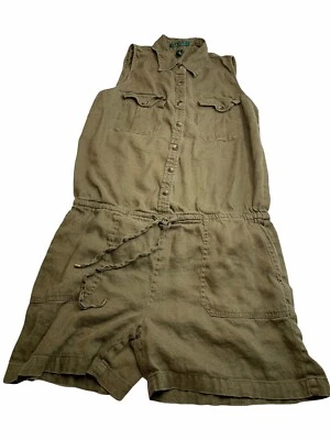 Женский комбинезон Ralph Lauren размер 10 оливковый льняная смесь сафари на пуговицах короткий - Изображение 1 из 4