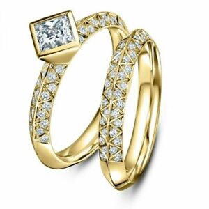 Fashion Men's 18K Gold Filled White Topaz Ring Set Women Wedding Party Jewelry