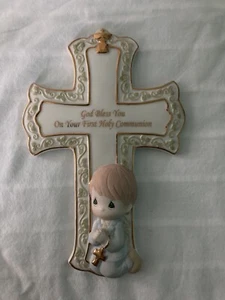 Precious Moments Holy Communion Cross Wall Hanging Porcelain Gold Trim Painted - Picture 1 of 7