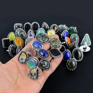 Lot of 100 Mix Size 925 Silver Rings Natural Cabochon Gemstone Ring - Picture 1 of 8