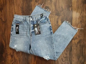Simple Society Super High Rise Button Fly Distressed Bejeweled Jeans Size 11/30 - Picture 1 of 2
