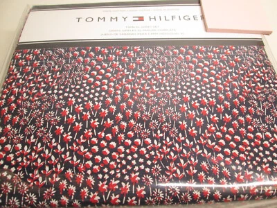 Nuevo Juego de Sábanas Tommy Hilfiger Twin XL CAMPO FLOR NEGRO IRIS ~ Rojo, Negro Blanco Foto 1 de 4