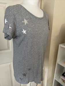 Hush Size M Grey Silver Star Print 100% Cotton T-shirt Casual Relaxed - Picture 1 of 11