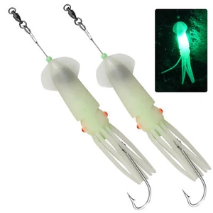 6" Saltwater Squid LED Fishing Lures 6/0 Hooks Squid Jig Halibut Deep Drop Light - Picture 1 of 11