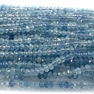 Bracciali gioielli Rondelle piccole sfaccettate acquamarina blu naturale originale perline - Foto 1 di 9