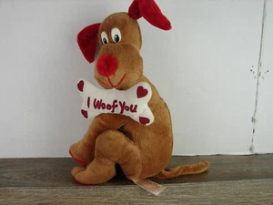 Dan Dee "I woof you" Stuffed Puppy Dog Tan W/ Red Ears Nose 10 ” Sitting - Picture 1 of 5