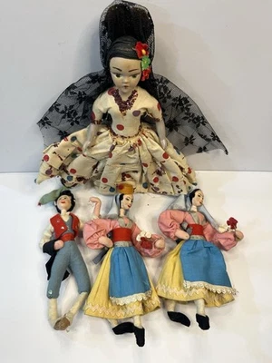 Vintage Roldan Klumpe Handcrafted Spanish Artisan Cloth Doll Lot Of 4 - Image 1 of 4