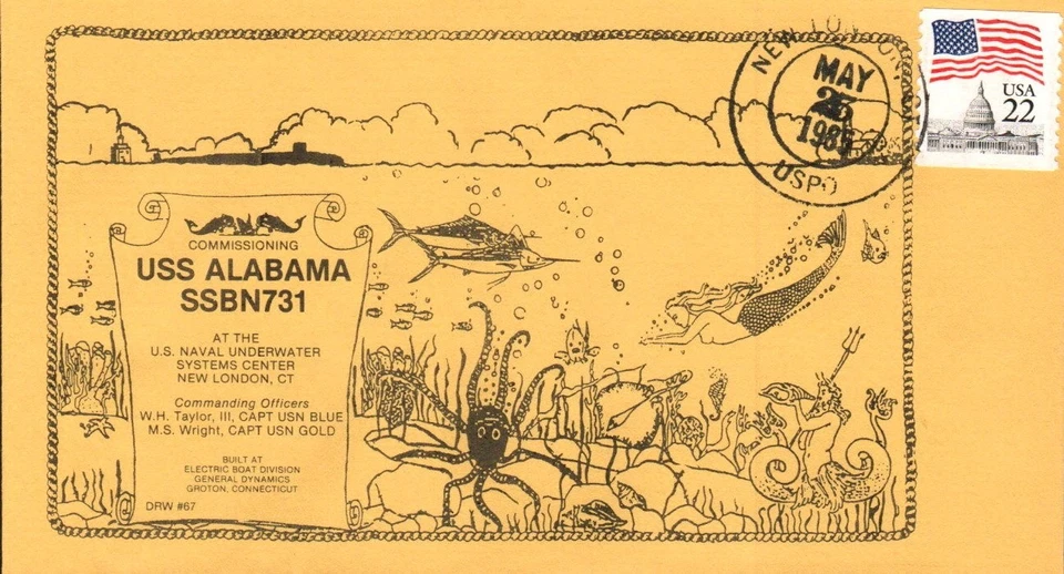 USS ALABAMA SSBN-731 COMMISSIONING MAY 25 1985 NEW LONDON CT CACHET - Image 1 of 1