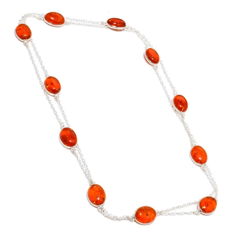 Baltic Amber Gemstone Handmade 925 Sterling Silver Jewelry Necklace Size 36" - Image 1 of 1