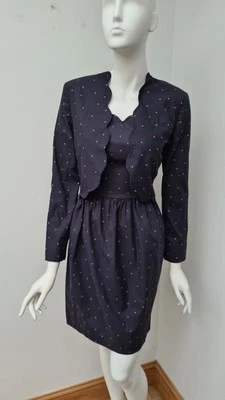 Vestido e jaqueta de verão vintage Laura Ashley terno de duas peças. Preto com ponto rosa - Imagem 1 de 4