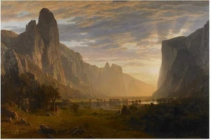 Art Giclee Printed Oil Painting Albert Bierstadt - Looking Down Yosemite Canvas - Picture 1 of 1