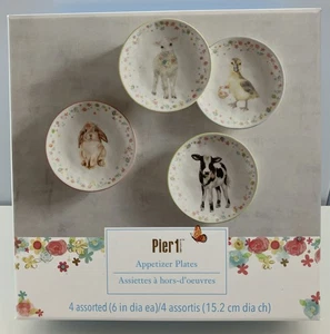 Pier 1 Spring Appetizer Plates Set of 4 Animals Duck Cow Lamb Bunny 6" Diameter - Picture 1 of 8