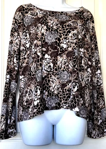 White Stag Women’s 1X Long Sleeve Brown Floral Animal Print - Picture 1 of 6