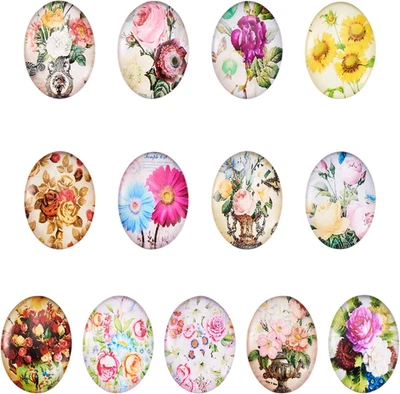 20 piezas cabujones de vidrio con respaldo plano estampado de flores de rosa margarita 25X18 mm vidrio camafeo ovalado Foto 1 de 4