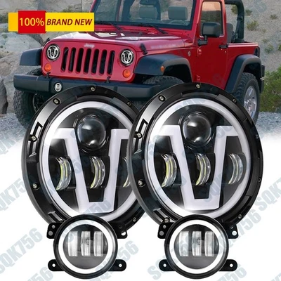 Faros LED halo de 7 pulgadas + luces antiniebla de 4 pulgadas para Jeep Wrangler TJ JK 1997-2018 Foto 1 de 4