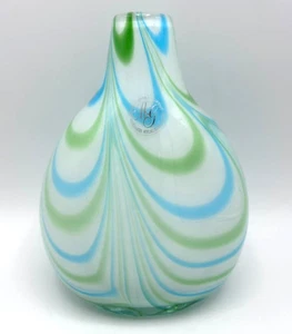 Mundgeblasene Kunstglas Vase 8" weiß grün blau von Margie's Garden Kalifornien USA - Bild 1 von 9