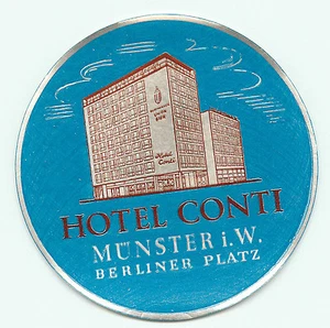 MUNSTER GERMANY HOTEL CONTI VINTAGE GEPÄCKETIKETT - Bild 1 von 1