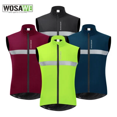 WOSAWE Mens Winter Cycling Jersey Sleeveless Warm Vest Reflective Bicycle Jacket - Image 1 of 4