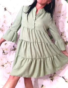 Italy Boho-Kleid mit Volant, 3/4 Arm, in Mintgrün, Onesize (34 36 38 40) - Bild 1 von 3