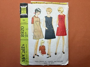 McCall's Sewing Pattern 8920 Teen Dress or Jumper and Blouse Size 14 Bust 34 Cut - Picture 1 of 3