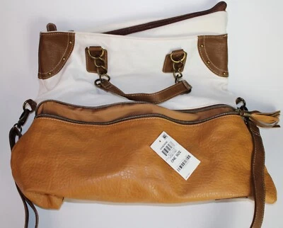 Nuevo con etiquetas Bolso Hobo American Rag Sandrine Lona Imitación Cuero Correa Desmontable Marrón Crema Foto 1 de 4