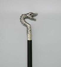 Vintage Brass Silver Dragon Head Handle Victorian Style Wood Walking Stick Cane 