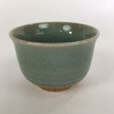 Japanese Porcelain Teacup Yunomi Vtg Green Cracked Glaze Pottery Sencha TC236