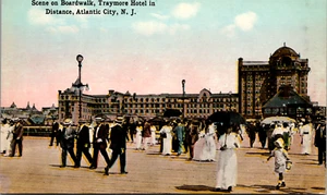 Cartolina d'epoca C 1910 Traymore Hotel scena lungomare Atlantic City New Jersey  - Foto 1 di 2
